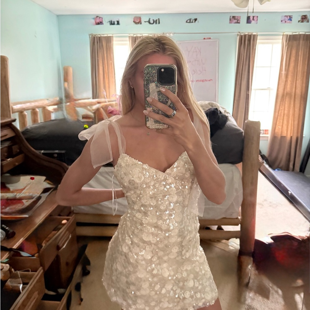 A Classy Chic Boutique Ivory Sequin Floral Tulle Strap Slip Dress